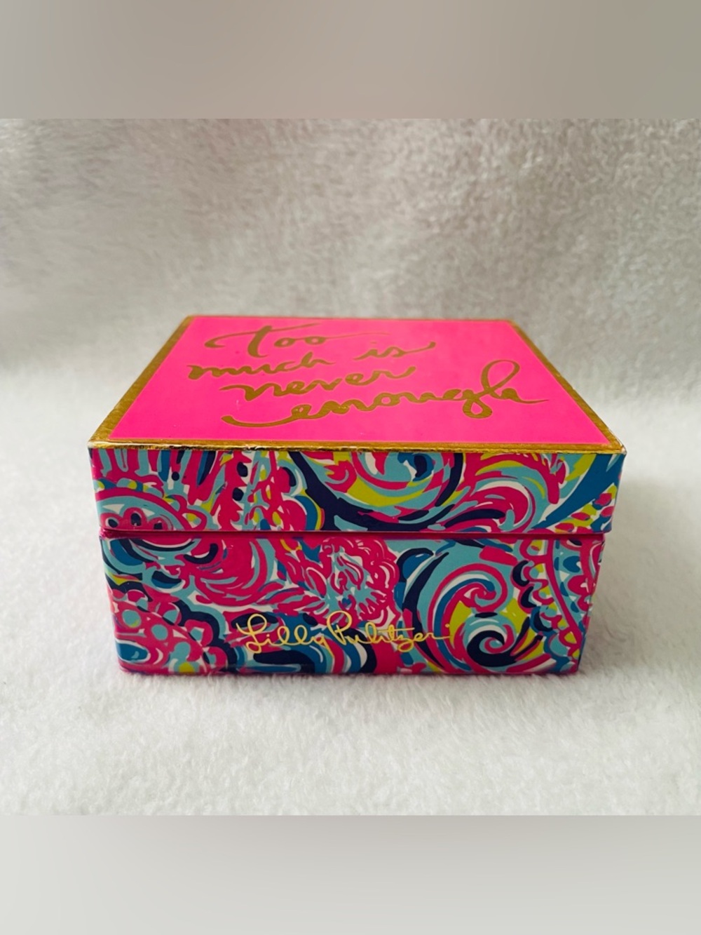 Lilly Pulitzer Jewelry Box Organizer 4”x 4” Lacquer Trinket Box Colorful Vibrant
